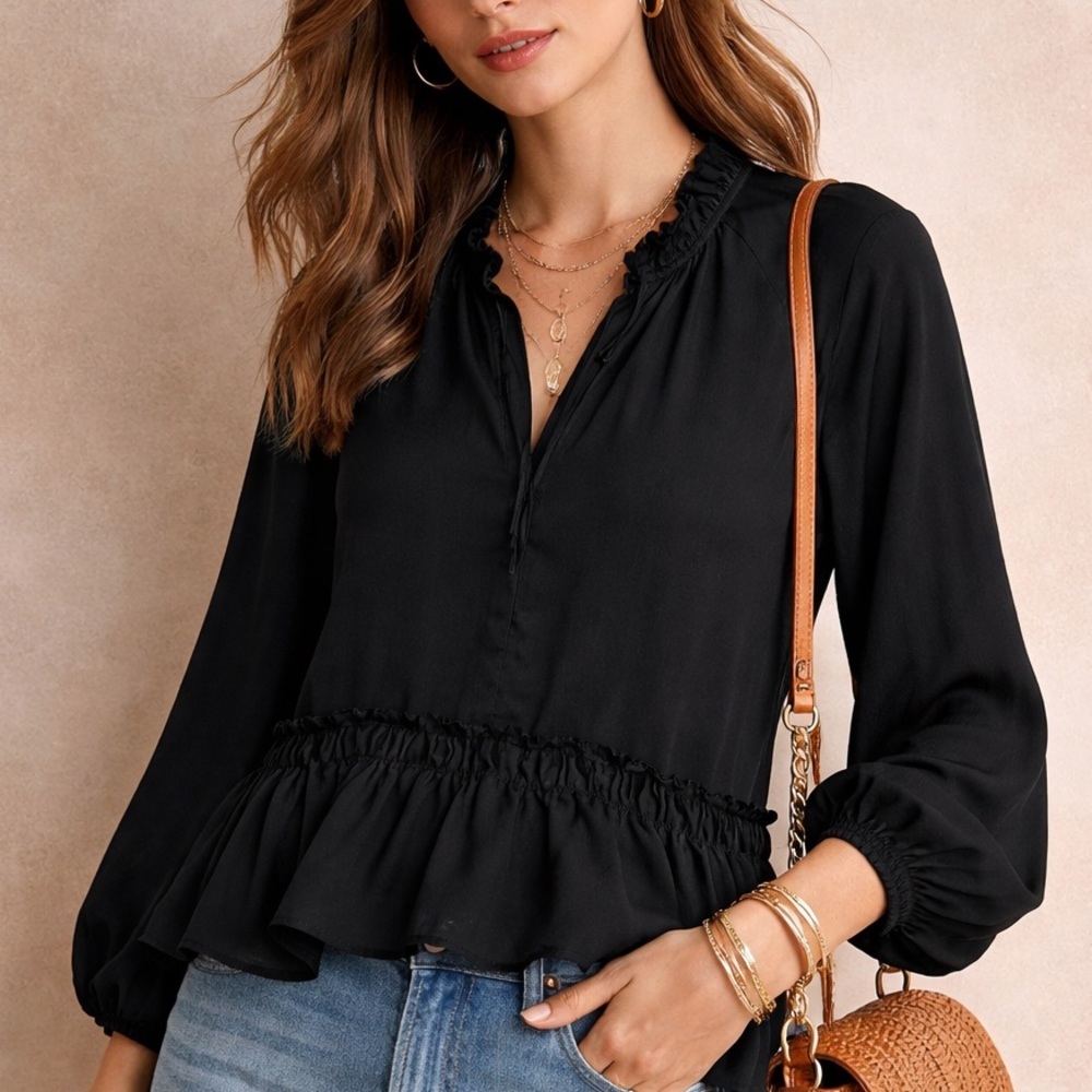 Ann Taylor loft ruffle chiffon tie neck top ❤️